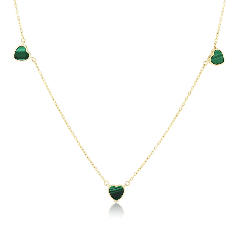 Main Image 1 of 9ct Yellow Gold Malachite Heart Station 16+1" Necklace