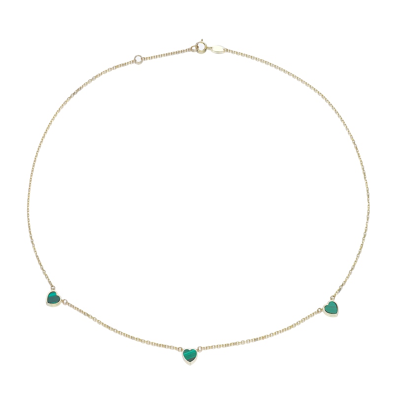 Main Image 2 of 9ct Yellow Gold Malachite Heart Station 16+1" Necklace