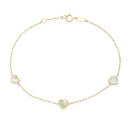 9ct Yellow Gold Mother Of Pearl Heart Station 7.5" Bracelet