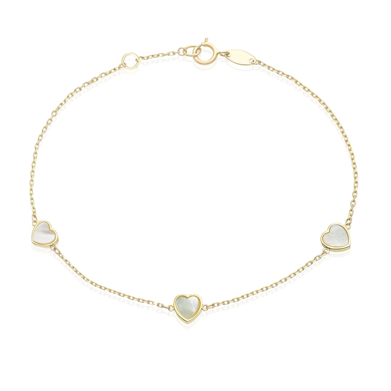 Main Image 1 of 9ct Yellow Gold Mother Of Pearl Heart Station 7.5" Bracelet