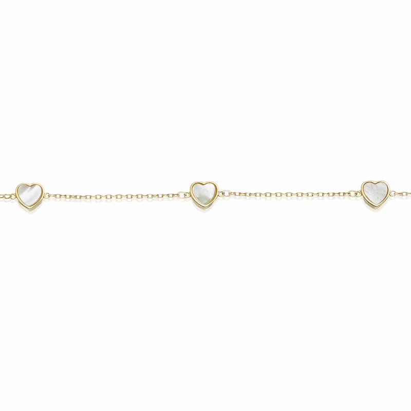 Main Image 2 of 9ct Yellow Gold Mother Of Pearl Heart Station 7.5" Bracelet