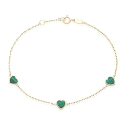 9ct Yellow Gold Malachite Heart Station 7.5" Bracelet