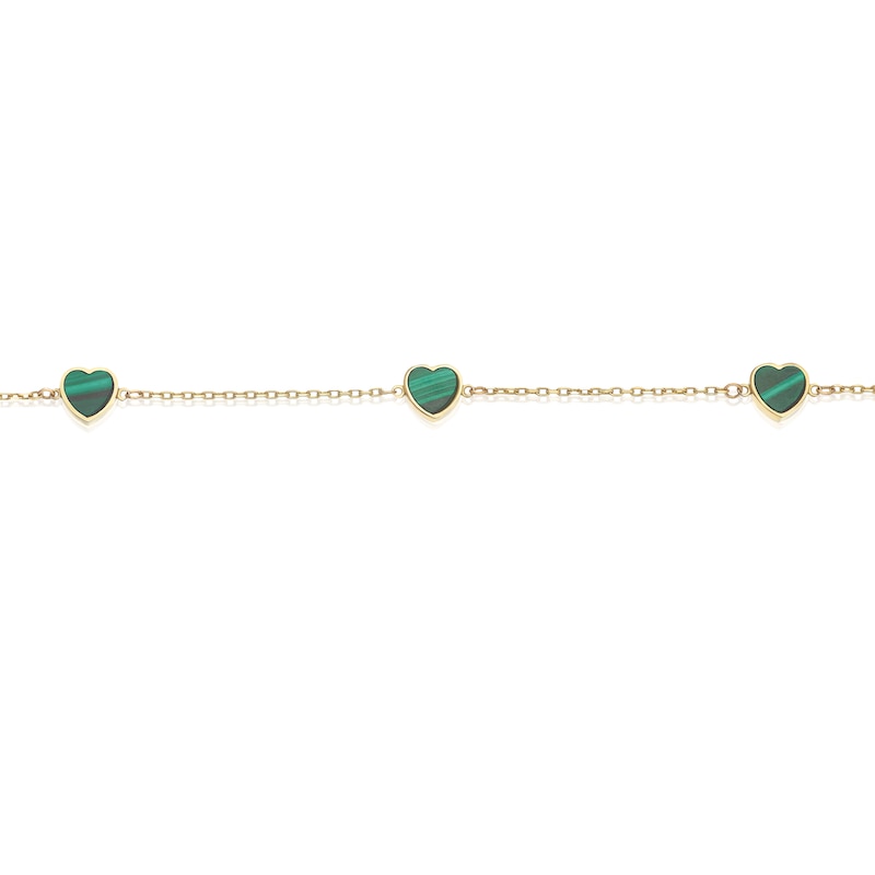 Main Image 2 of 9ct Yellow Gold Malachite Heart Station 7.5" Bracelet