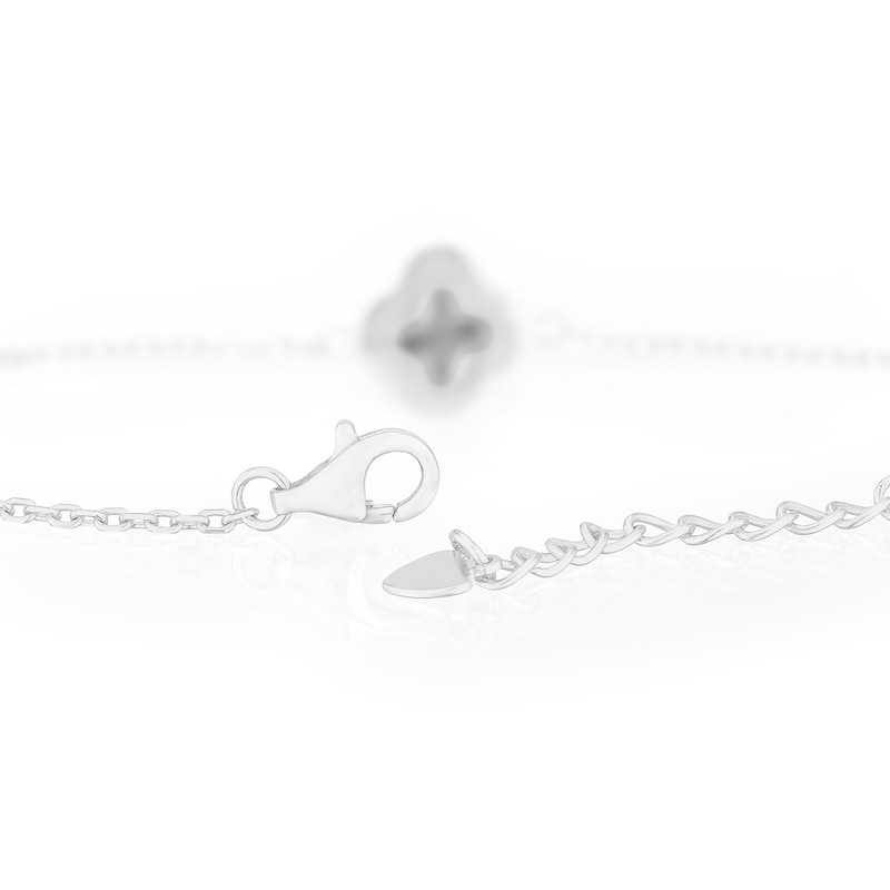 Main Image 3 of Sterling Silver Rhodium Plated Black Agate Clover & CZ 6.25+1" Bracelet