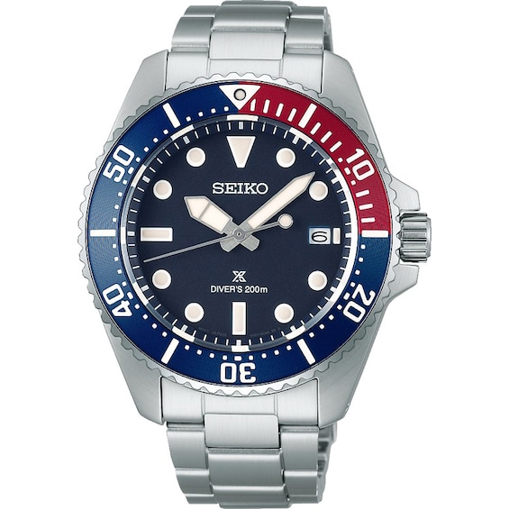 Seiko Prospex Men's "Blue & Red" Solar Diver's Stainless Steel Watch