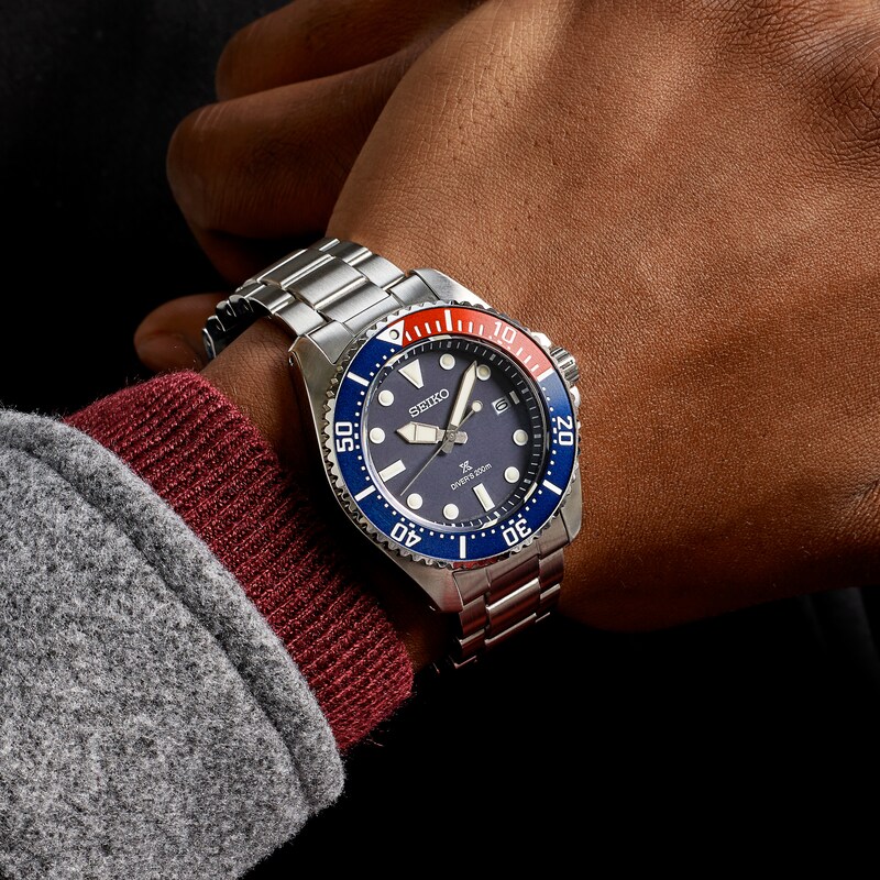 Main Image 4 of Seiko Prospex Men's "Blue & Red" Solar Diver's Stainless Steel Watch