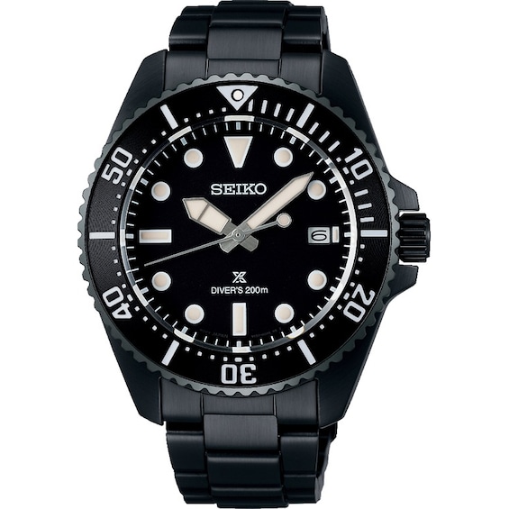 Seiko Exclusive Prospex Men's "All Black" Solar Diver's Stainless Steel Watch