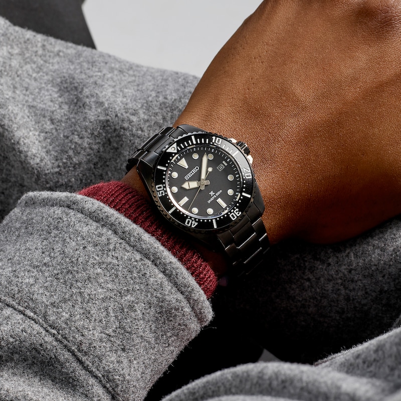 Main Image 4 of Seiko Exclusive Prospex Men's "All Black" Solar Diver's Stainless Steel Watch