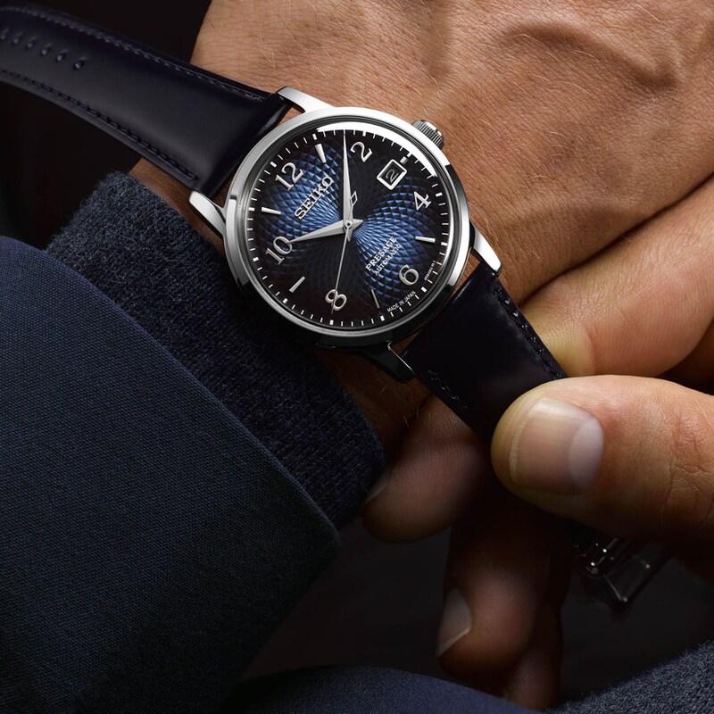 Main Image 4 of Seiko Men's Presage "Old Clock" Cocktail Blue Leather Strap Watch