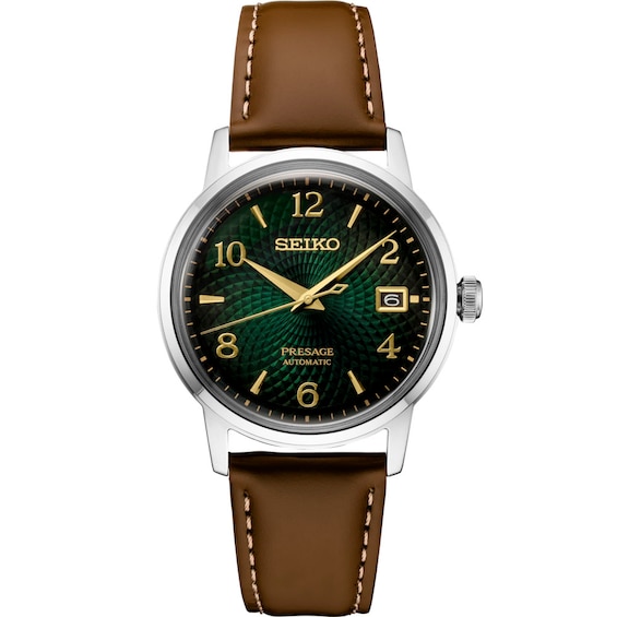 Seiko Men's Presage "Mojito" Cocktail Brown Leather Strap Watch