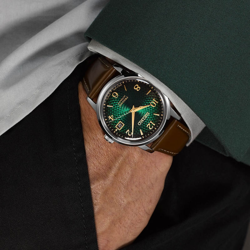 Main Image 4 of Seiko Men's Presage "Mojito" Cocktail Brown Leather Strap Watch