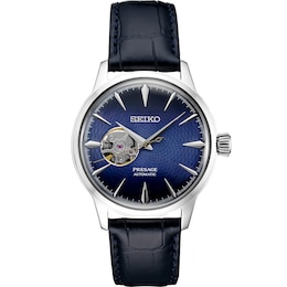 Seiko Men's Presage Cocktail Time ‘Blue Moon’ Open Heart Blue Leather Strap Watch