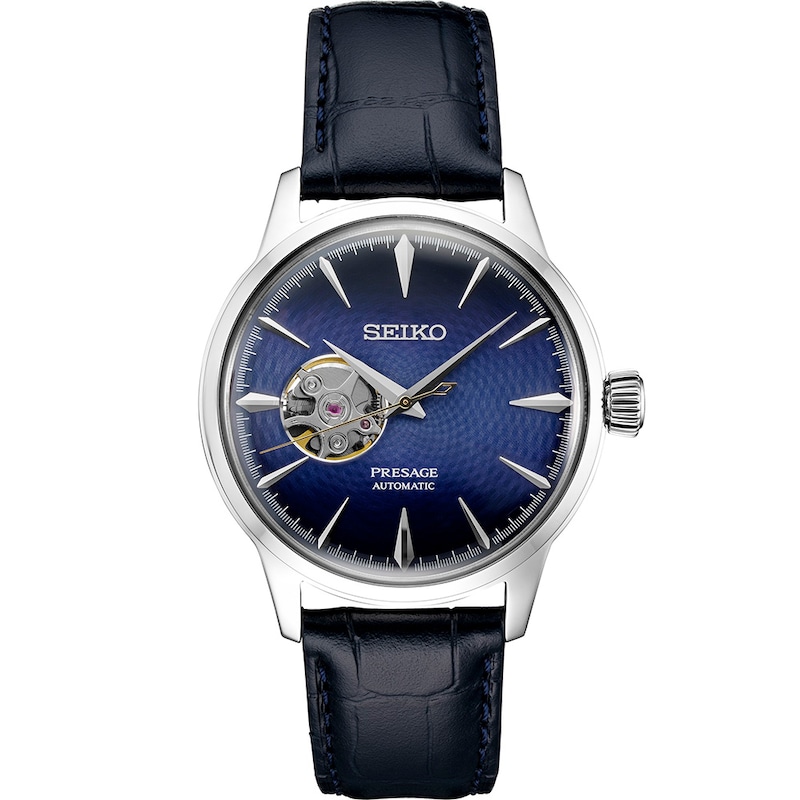 Main Image 1 of Seiko Men's Presage Cocktail Time ‘Blue Moon’ Open Heart Blue Leather Strap Watch