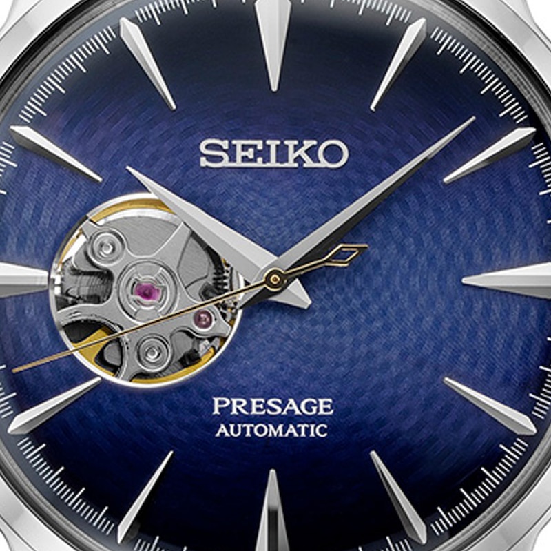 Main Image 5 of Seiko Men's Presage Cocktail Time ‘Blue Moon’ Open Heart Blue Leather Strap Watch