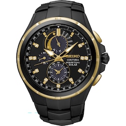 Seiko Men's Coutura Solar Chronograph Gold Feature Dial Black Bracelet Watch