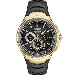 Seiko Men's Coutura Solar Chronograph Gold Feature Dial Black Silicone Strap Watch