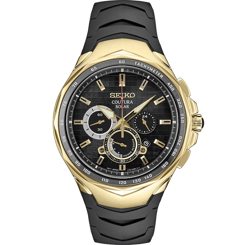 Main Image 1 of Seiko Men's Coutura Solar Chronograph Gold Feature Dial Black Silicone Strap Watch