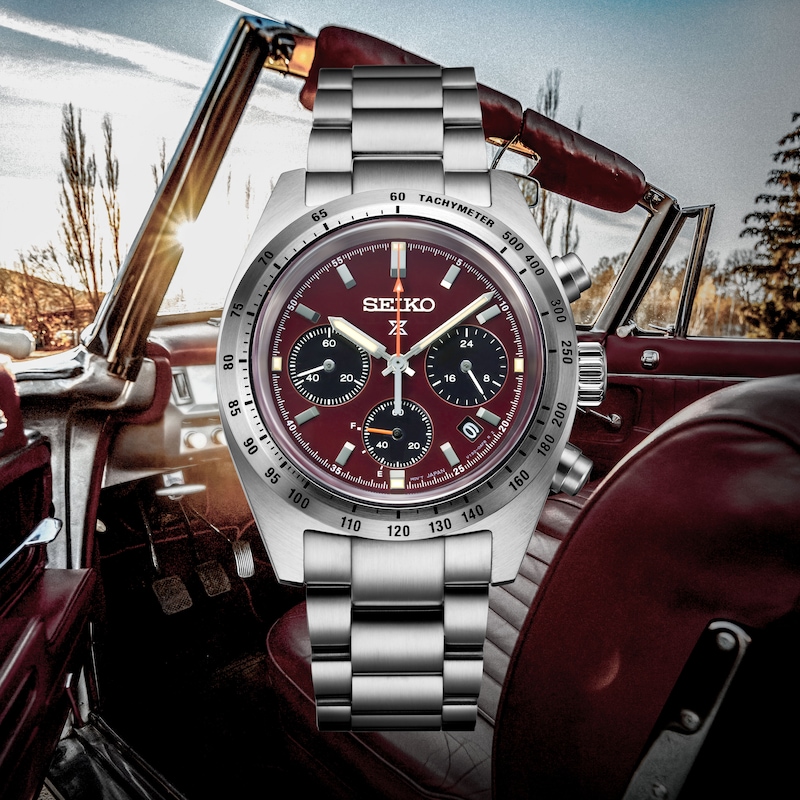 Main Image 7 of Seiko Men's Prospex Speed Timer Factory Red Dial Stainless Steel Watch