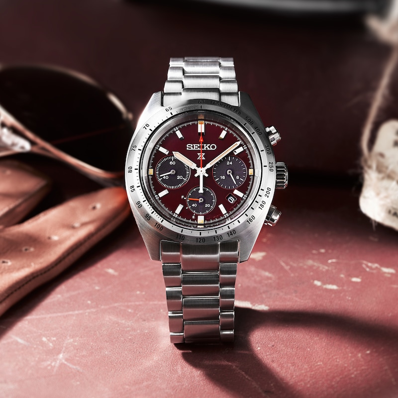 Main Image 8 of Seiko Men's Prospex Speed Timer Factory Red Dial Stainless Steel Watch
