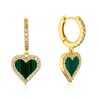 Thumbnail Image 1 of Sterling Silver Gold Plated Heart Malachite & CZ Hoop Drop Earrings
