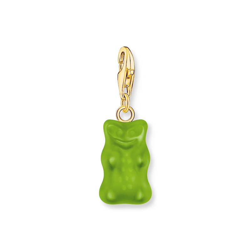 Main Image 1 of Thomas Sabo Sterling Silver 18ct Gold Plated Green Goldbear Charm