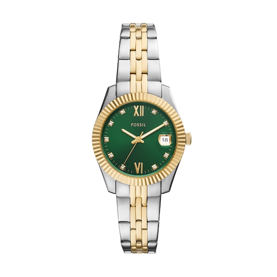Fossil Women's Green Dial Two Tone Stainless Steel Bracelet Watch