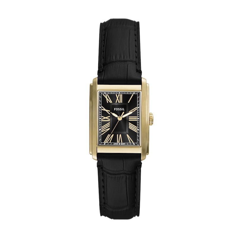 Main Image 1 of Fossil Men's Rectangle Gold Feature Dial Black Leather Strap Watch