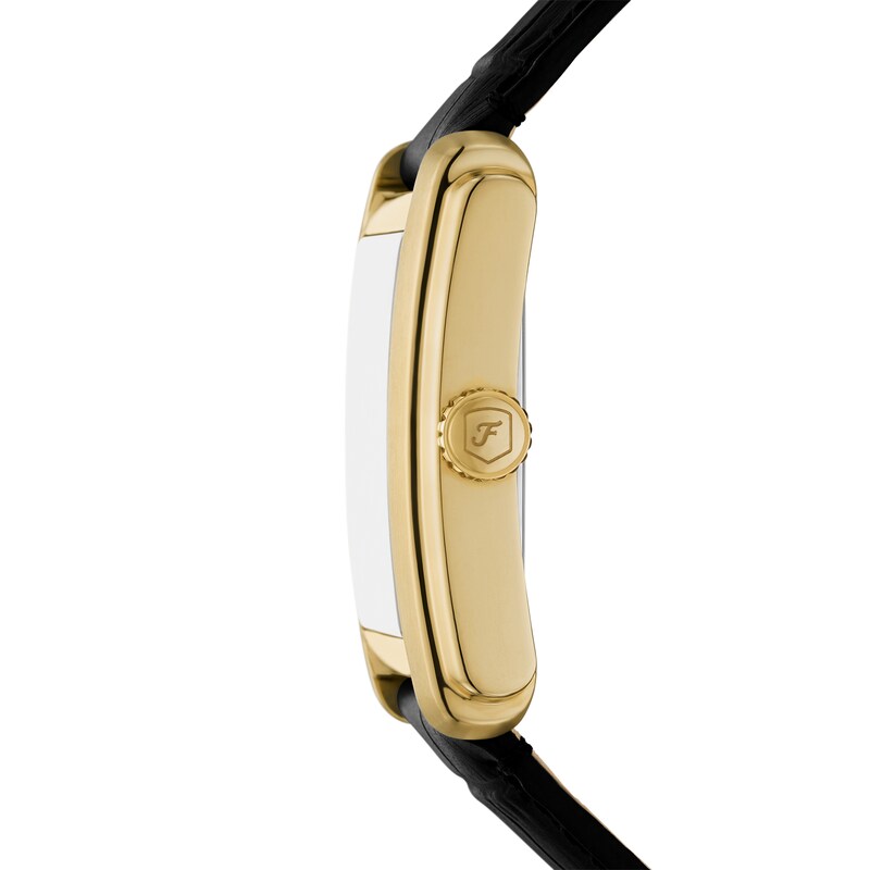 Main Image 3 of Fossil Men's Rectangle Gold Feature Dial Black Leather Strap Watch