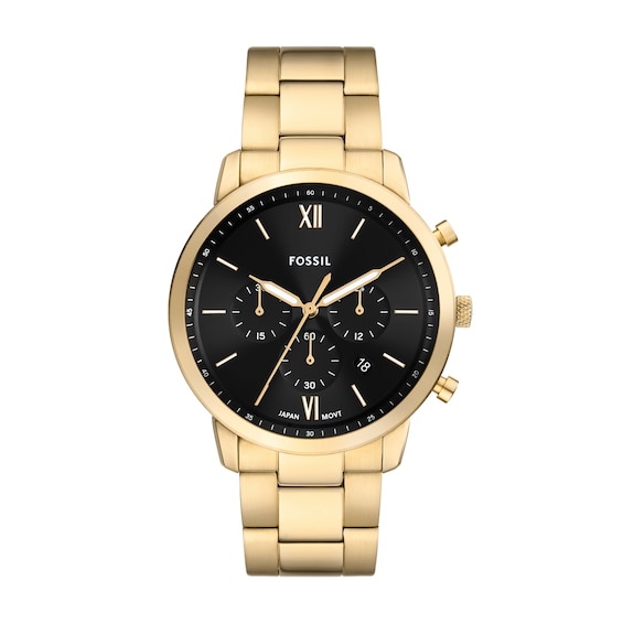 Fossil Mens Black Chronograph Dial Gold Tone Stainless Steel
