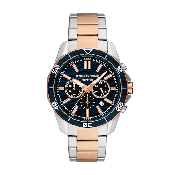 Armani Exchange Mens Black Chronograph Dial Two Tone Stainle