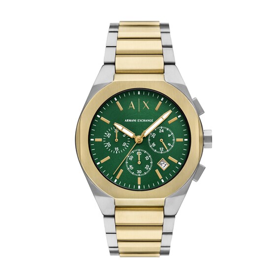 Armani Exchange Sync Mens Green Chronograph Dial Two Tone St