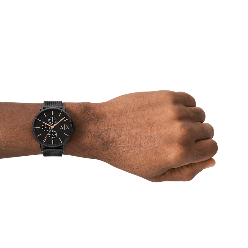 Main Image 5 of Armani Exchange Men's Black Tone Chain Necklace & Mesh Strap Watch Set