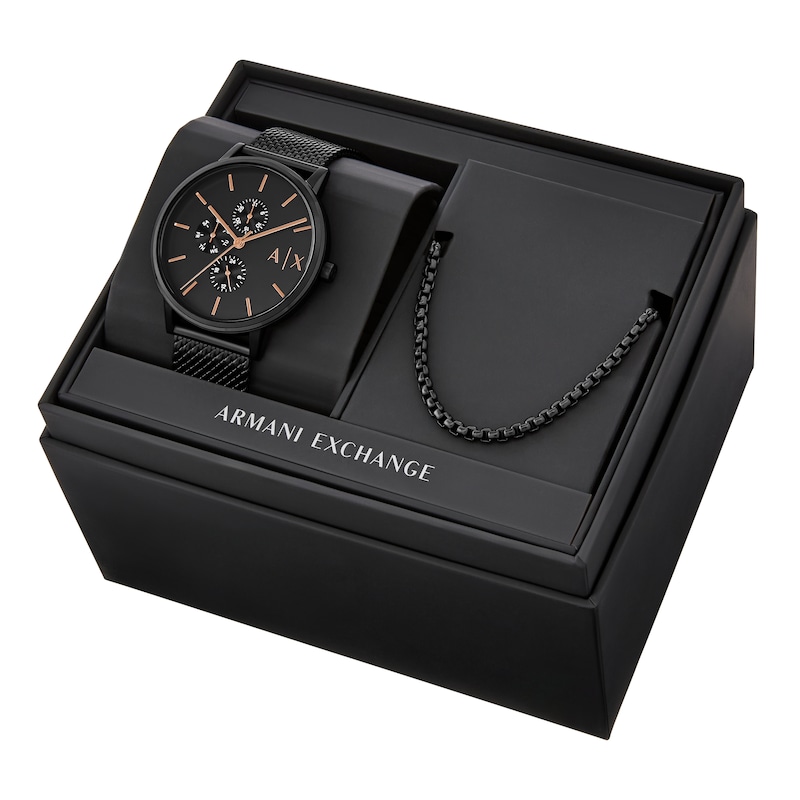 Main Image 6 of Armani Exchange Men's Black Tone Chain Necklace & Mesh Strap Watch Set