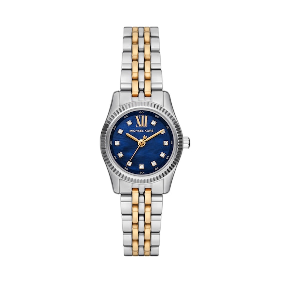Michael Kors Lexington Ladies' Navy MOP Dial Two Tone Stainless Steel Watch