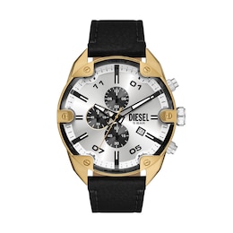 Diesel Spiked Men's Silver Sunray Dial Black Leather Strap Watch