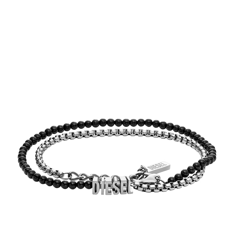 Main Image 1 of Diesel Men's Sterling Silver Bold Logo Double Strand Beaded Bracelet