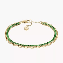 Fossil Ladies' Heritage D-Link Glitz Gold Tone Crystal Chain Tennis Bracelet
