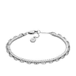 Fossil Ladies' Heritage D-Link Glitz Silver Tone Chain Tennis Bracelet