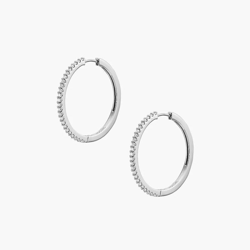 Main Image 1 of Fossil Ladies' Ellis All Stacked Up Silver Tone Hoop Earrings