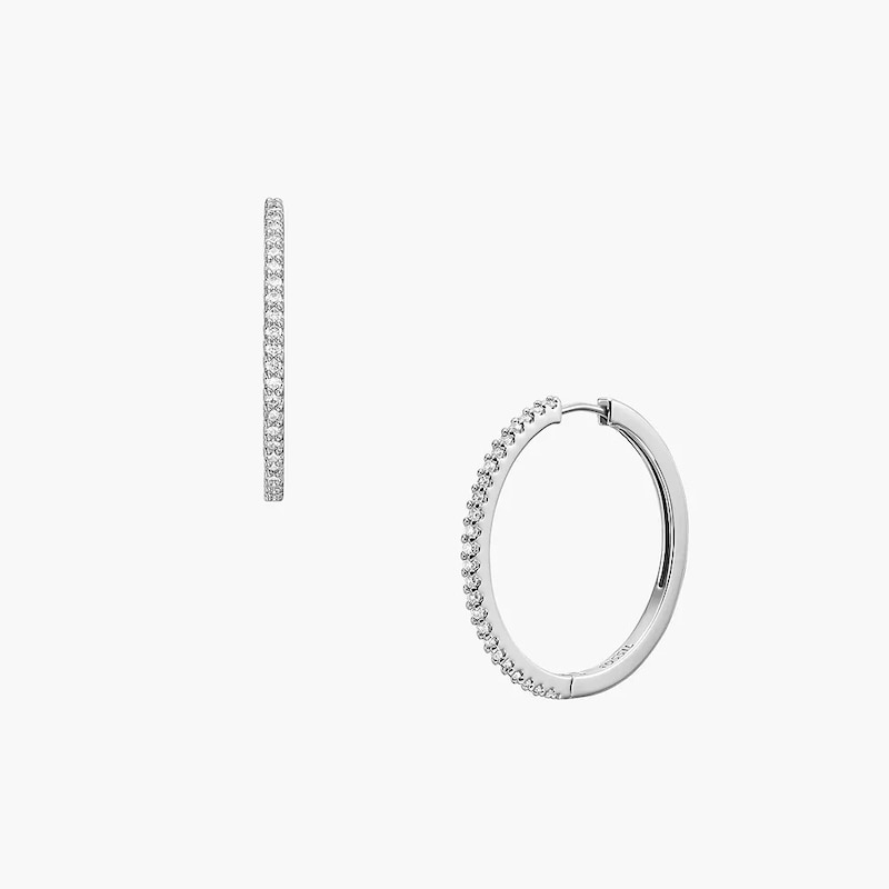 Main Image 2 of Fossil Ladies' Ellis All Stacked Up Silver Tone Hoop Earrings