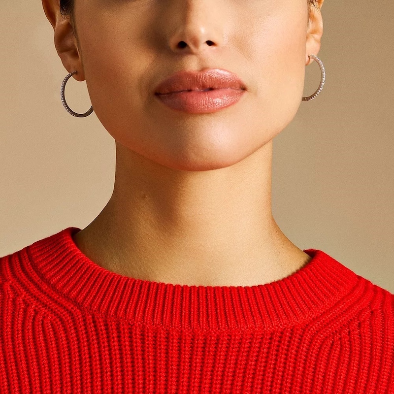 Main Image 4 of Fossil Ladies' Ellis All Stacked Up Silver Tone Hoop Earrings