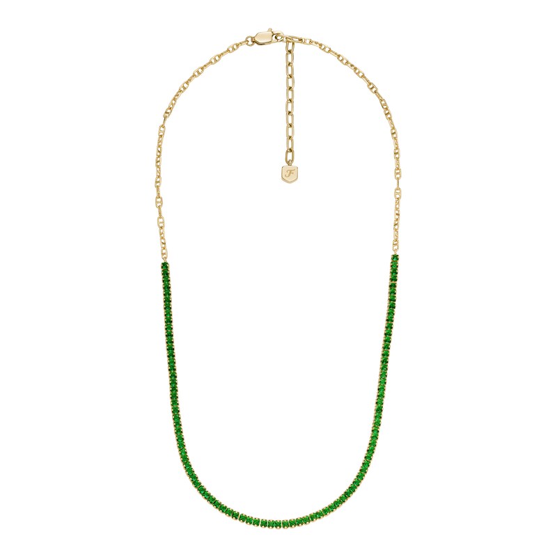 Main Image 3 of Fossil Ladies' Heritage D-Link Glitz Gold Tone Stainless Steel Chain Tennis Necklace
