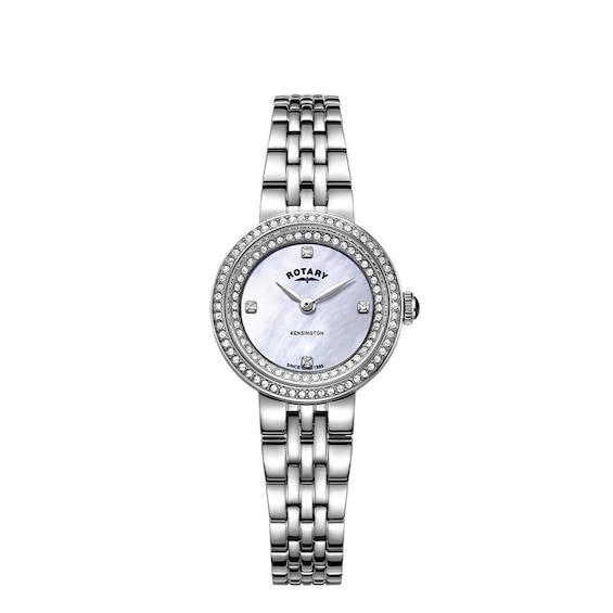 Rotary Ladies MOP Dial Crystal Bezel Stainless Steel Bracele