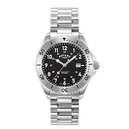 Rotary Men's Black Dial Stainless Steel Bracelet Watch
