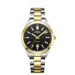 Rotary Men's Black Dial Two Tone Stainless Steel Bracelet Watch