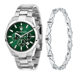 Maserati Men's Attrazione Green Dial Stainless Steel Bracelet & Matching Bracelet Gift Set