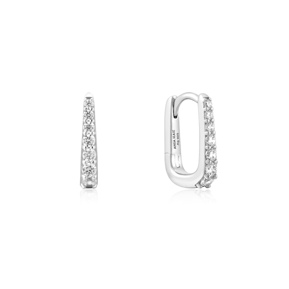 Ania Haie Sterling Silver Oval Pavé Huggie Hoop Earrings