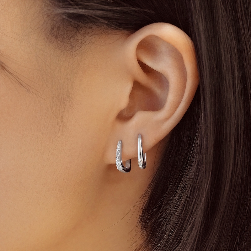 Main Image 2 of Ania Haie Sterling Silver Oval Pavé Huggie Hoop Earrings