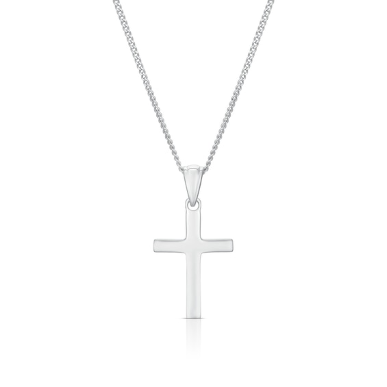 Childrens Sterling Silver Small Plain Cross Pendant 16 Neckl