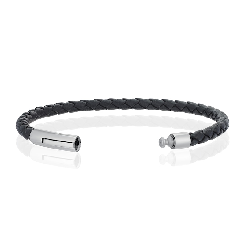 Main Image 3 of Children's Stainless Steel & Black Leather Woven Bracelet